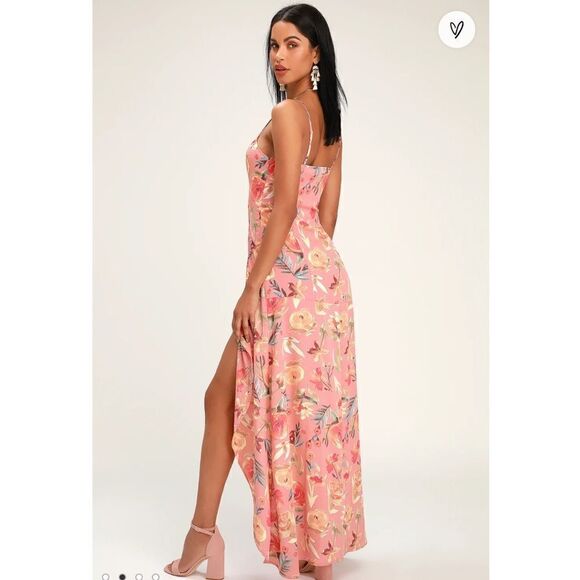NWT Lulu’s Zinnia Blush Pink Floral Print High-Low Maxi Dress Medium - Picture 5 of 13